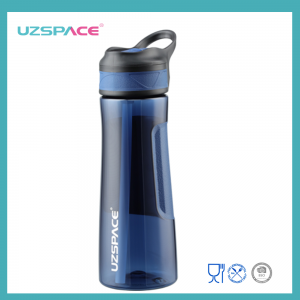 670 ml UZSPACE Bez BPA, szczelne, sportowe, podróżne, przezroczyste plastikowe butelki na wodę ze słomką
