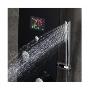 Led Digital Black Body Jets Botton Glass Shower Panel With Temperature Control