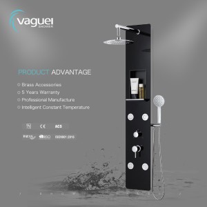 Black Bathroom Rain System Round Head Storage Shelf Shower Panel With Body Jets