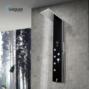 Led Digital Black Body Jets Botton Glass Shower Panel With Temperature Control