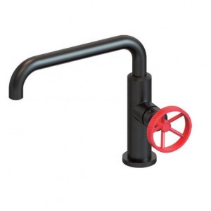 Vaguel Bathroom Black Industrial Solid Brass Deck Mounted slim Basin Mixer Faucet