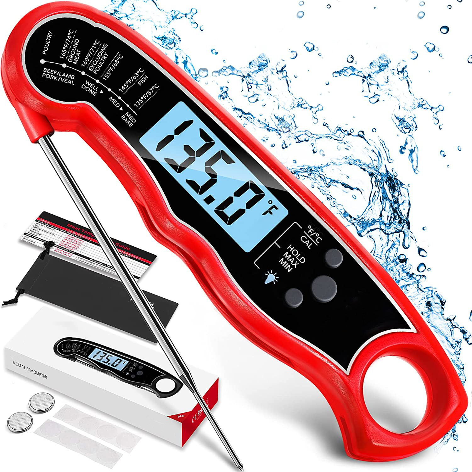 Meat Thermometer Instant Read Food LCD Backlight Calibration Waterproof Featured Image