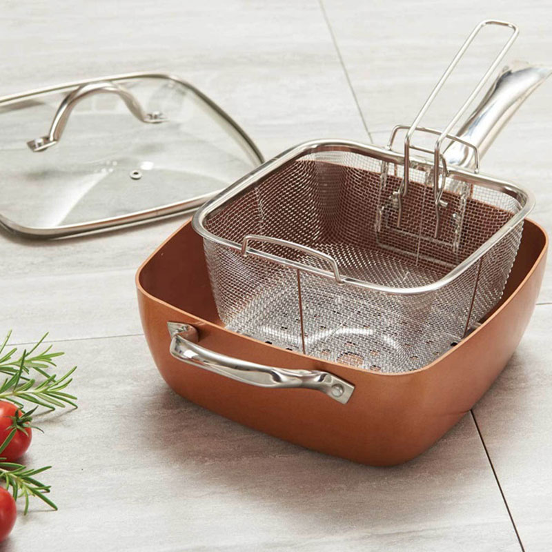 Copper 4 Piece Set Chef Cookware With Fry Basket& SS Steamer