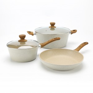 Factory Cheap Auto Wok Gas - Beige Marble Nonstick Cookware Sets  – Happy Cooking