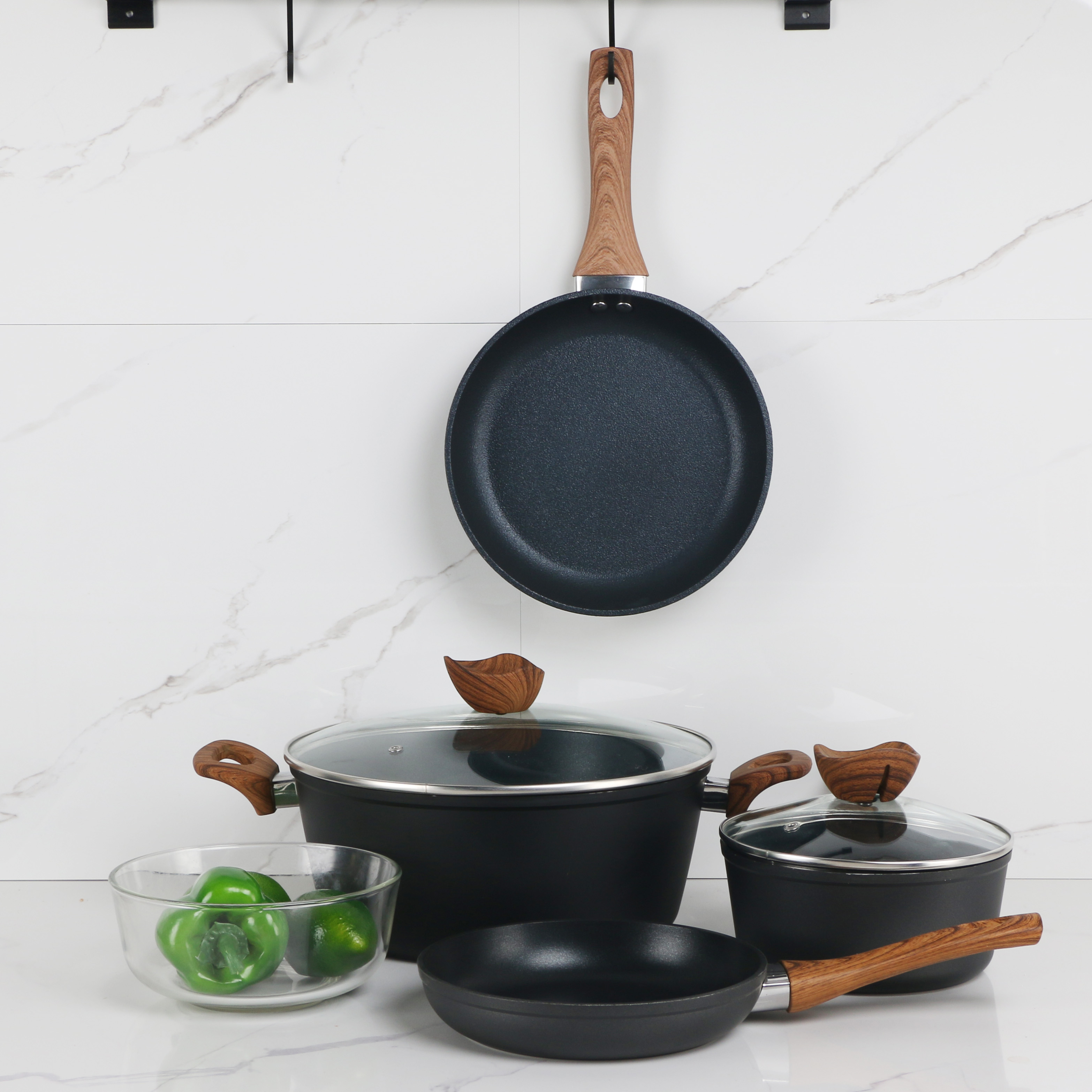 Kitchen Cookware Sets – Hammered Granite Cooking Pan Set Nonstick Pots and Pans Set