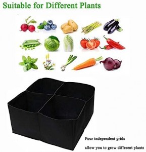 Plant Grow Bags  4 Grids Square Heavy Fabric Raised Garden Bed Pot For Vegetable