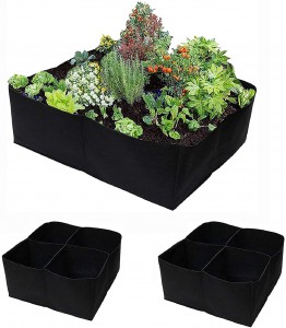 Plant Grow Bags  4 Grids Square Heavy Fabric Raised Garden Bed Pot For Vegetable