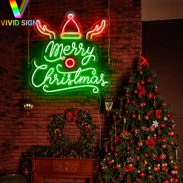Manufacturer wholesale new style acrylic display merry christmas led neon sign with antlers DL106 Featured Image
