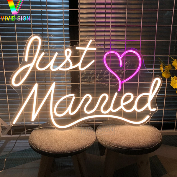 High quality OEM indoor Romantic wedding wall decoration just married led neon sign DL129 Featured Image