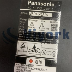 Panasonic MSDA043A1A AC SERVO DRIVE 400W WITHOUT BRAKE STRAIGHT SHAFT