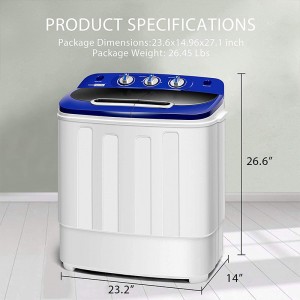 Portable Family Other Washing Machine Home Appliances Compact Mini Twin Tub Washing Machine w/Wash and Spin Cycle, Built-in Gravity Drain, 13lbs Capacity For Camping, Apartments, Dorms, College Rooms, RV’s, Delicates