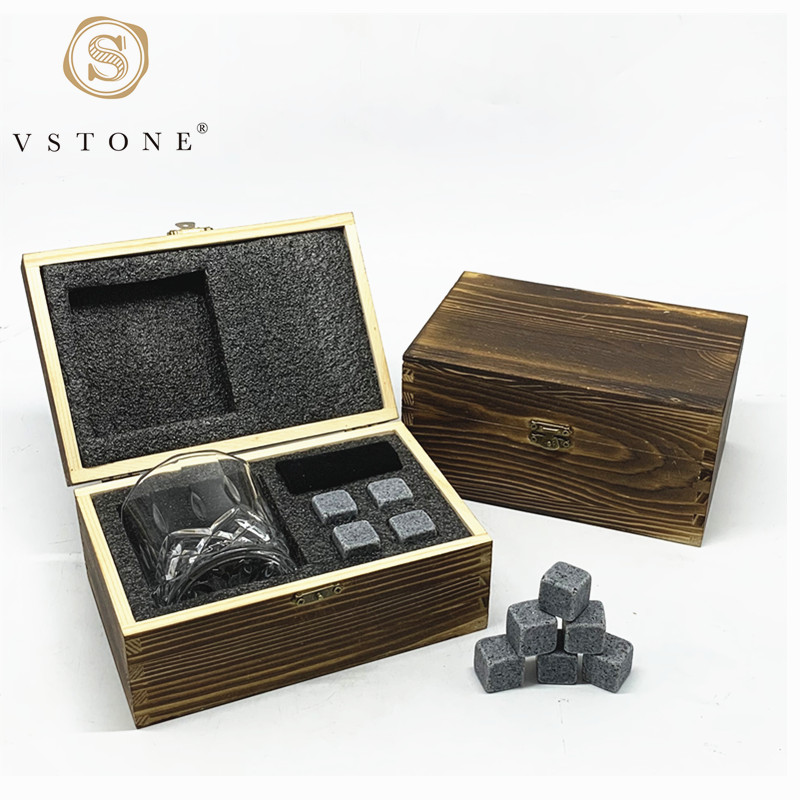 Whiskey ice rock cooling whiskey marble stones gin stones chilling rocks whiskey granite stone wooden gift set with glass cup