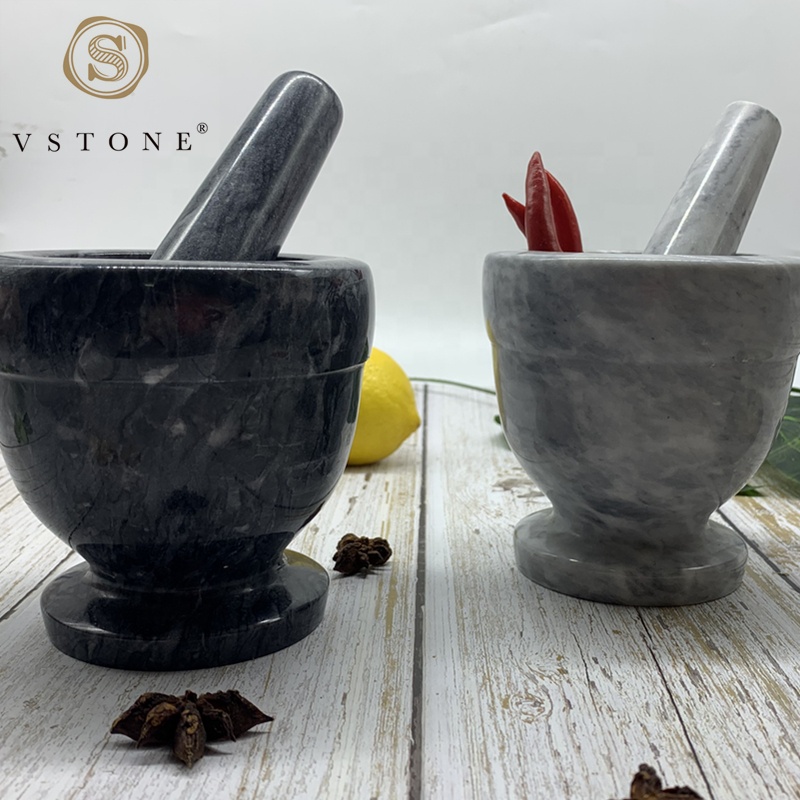 Natural Grey Marble Stone Mortar and Pestle for Kitchen Spices Grinder Cup Shape Small Size
