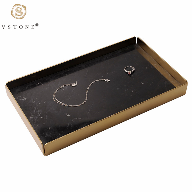 Black Marble  Bathroom Home Hotel  Serving Tray Natural Marble Tray Storage Tray with Gold Handles