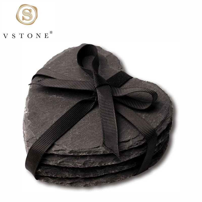 Factory Wholesale Natural Slate Heart Shaped Coasters Cup Mats Coasters for Drinks