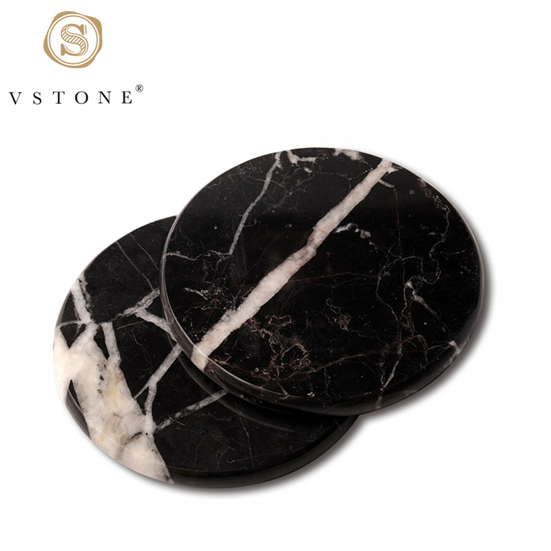 Hot Sale High Quality Natural White & Black Marble Round Coasters