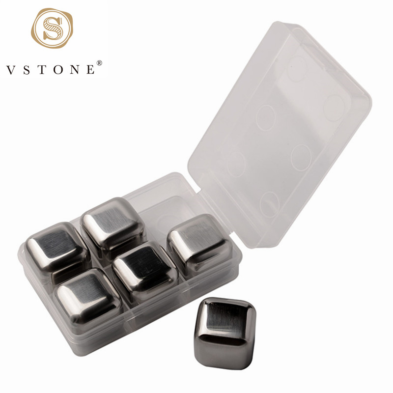 Stainless steel whiskey cooler rocks chilling rocks reusable ice cubes 304 stainless whiskey stones steel ice cubes for gift set