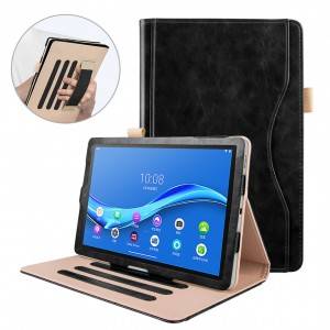 Stand leather case for ipad for Samsung for Lenovo tablet with hand strap with pencil holder