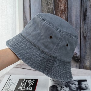 Hot selling cowboy fisherman hat casual flat top washed distressed solid color basin hat adult classic hat