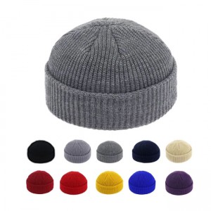 Hot sale  Solid Knit Hat  - Plain Dye Knitted Beanie Custom Woven Winter Hat Blank Short cuff Mini Unisex Fisherman Beanie Hat –  Wangjie