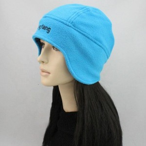 customized womens mens embroidered logo polar fleece beanie hat with earflap