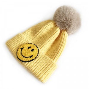 Fashion Wholesale Kids New Smiley Embroidered Knitted Cap