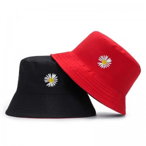 Double-side Unisex Outdoor Cap women Sunscreen Daisy embroidery fisherman fishing Bucket Hat