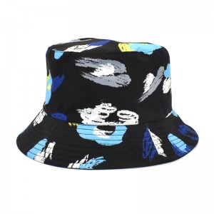 Custom Design Cool Printed Bucket Hat Colorful Full Silk Printing Bucket Hat  Wholesale Low Moq graffiti fisher hat