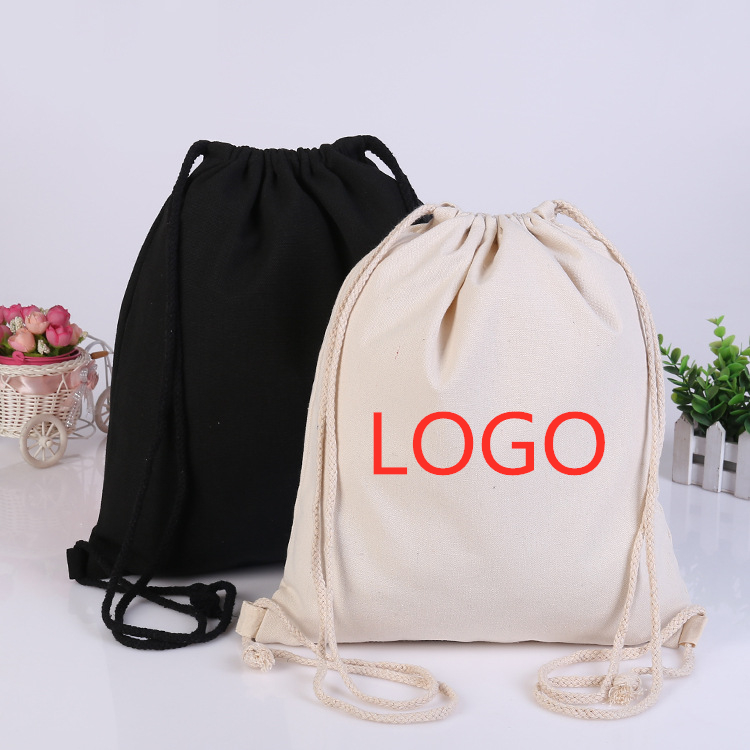 2021 wholesale price   Cotton Bag  - drawstring canvas cotton backpack carrying bag –  Wangjie