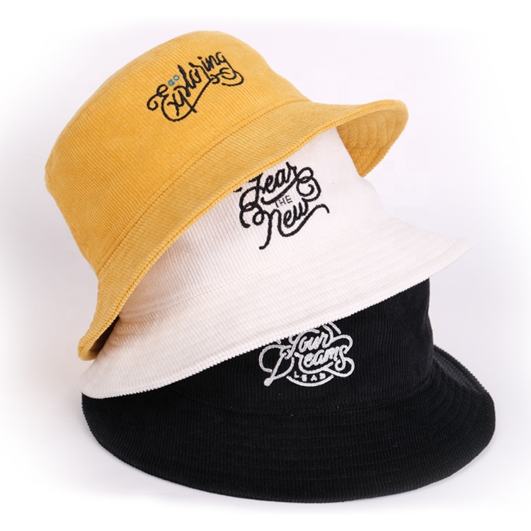 2021 wholesale price Hand Knit Hat Or Beanie - Unisex Custom Embroidery Logo 100% Cotton Corduroy Fisherman Bucket Hat –  Wangjie