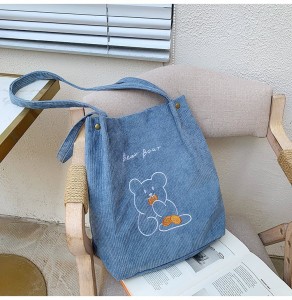 china supplier custom embroidery Corduroy shopping bag