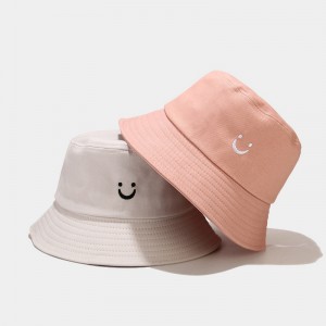 Simple smiley embroidered fisherman hat men and women outdoor all-match sunscreen sun hats cross Amazon hot selling hats