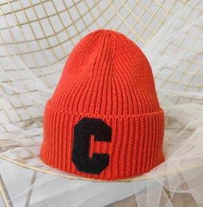 Simple big C letter wool hat autumn hat women’s new age-reducing warm ear protection knitted hat winter student hat