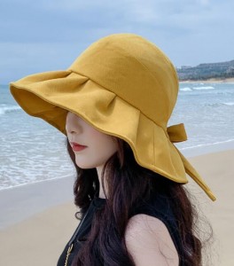 Ruffled bow fisherman hat women’s tide all-match summer sunscreen sun hat anti-ultraviolet sun hat