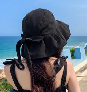 Ruffled bow fisherman hat women’s tide all-match summer sunscreen sun hat anti-ultraviolet sun hat