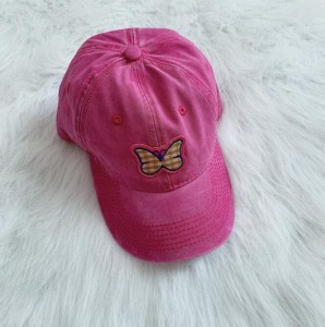Pink butterfly cute earth cool girl jumping baseball hat old washed cap