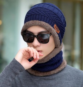 Winter scarf hat plus velvet warm knitted hat outdoor cycling cold winter wool hat men’s pullover hat