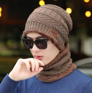 Winter scarf hat plus velvet warm knitted hat outdoor cycling cold winter wool hat men’s pullover hat