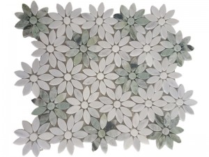 6 388Green And White Mosaic Tiles Waterjet Sunflower Marble Supply (1)