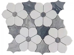 8 128Thassos White And Bardiglio Carrara Waterjet Marble Mosaic Tile (1)