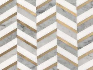 Beautiful Carrara And Thassos White Marble And Brass Mosaics Wall Tile