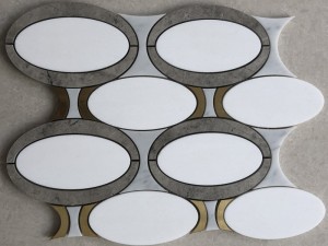 Beautiful Marble And Brass Oval Mosaic Tile For Decorative Wall