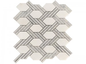 Bianco Carrara Basketweave Twist Shape White Mosaic Backsplash Kitchen