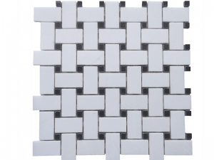 Black And White Thassos Marble Basketweave Mosaic Wall & Floor Tile