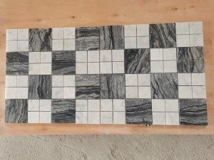 Black Silver Wave Marble And Carrara White Square Tile Mosaic For Bathroom Wall Tile