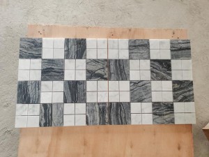 Black Silver Wave Marble And Carrara White Square Tile Mosaic For Bathroom Wall Tile