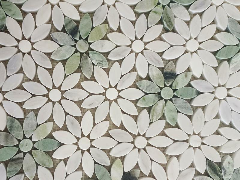 Green And White Mosaic Tiles Waterjet Sunflower Marble Supply (2)