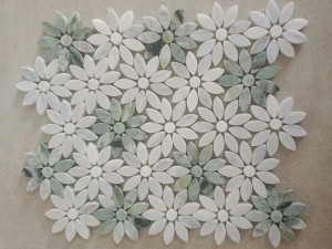 Green And White Mosaic Tiles Waterjet Sunflower Marble Supply