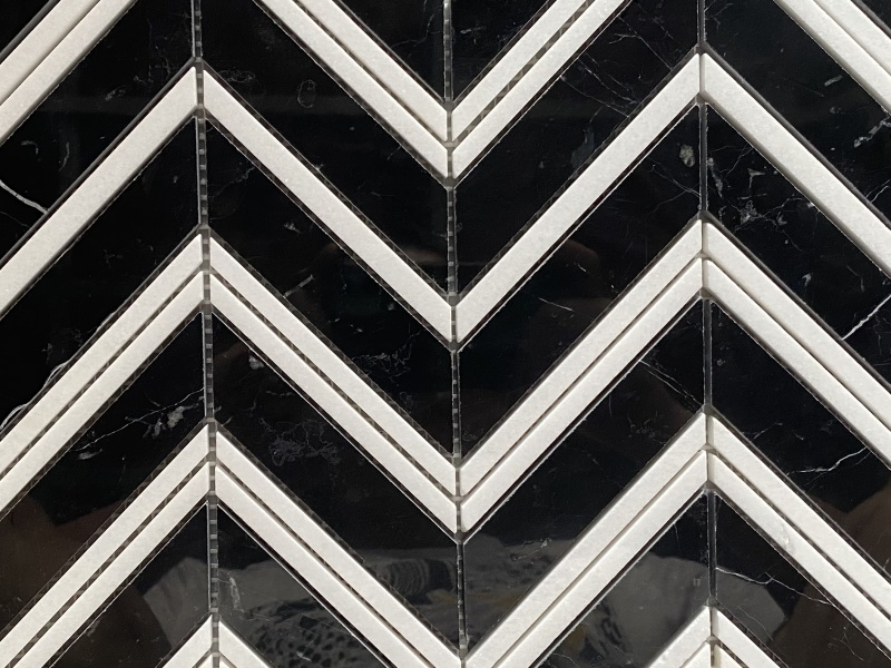 Herringbone Chevron Supplier Black And White Marble Mosaic Tile