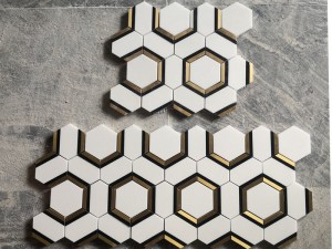 Hexagonal Metal Mix Natural Marble Interior Decorative Mosaic Tile